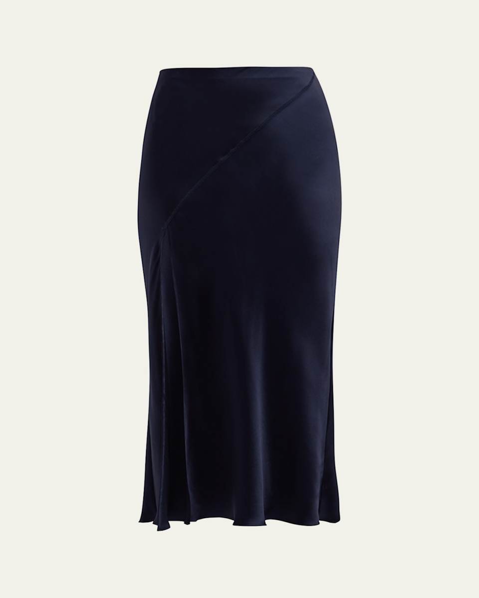 Silk Charmeuse Bias Slit Midi Skirt